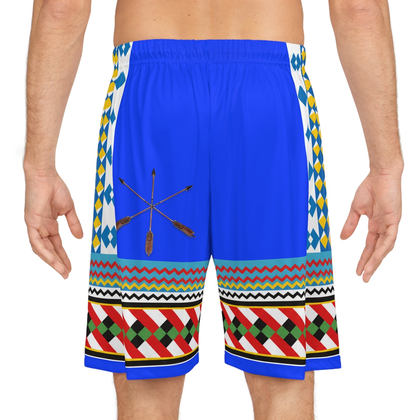 Blue Seminole Inspired Pattern Basketball Shorts — Colorful Geometric AOP Athletic Shorts