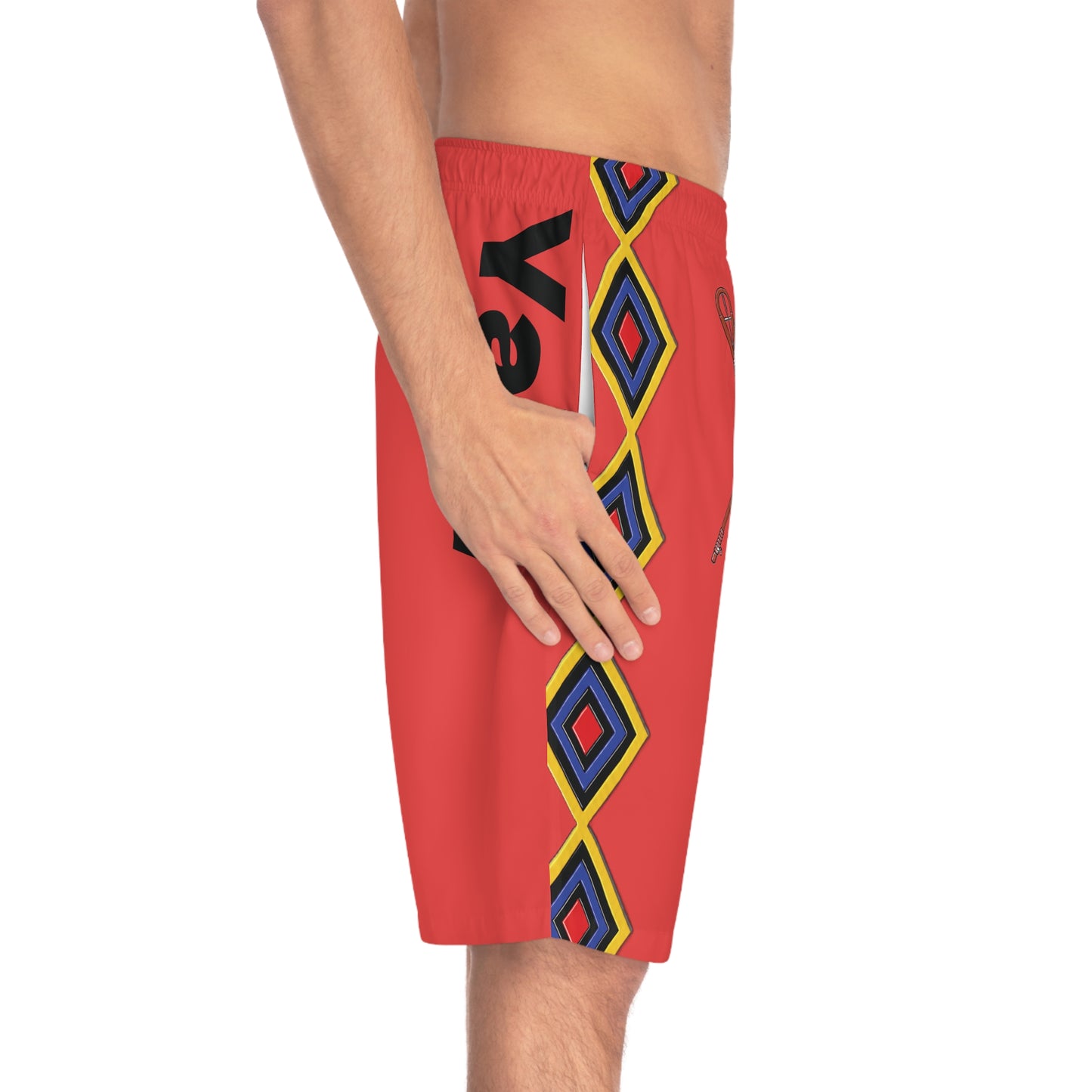 Mvskoke Wolf Silhouette Men's Board Shorts — Black & White Graphic Swim Trunks
