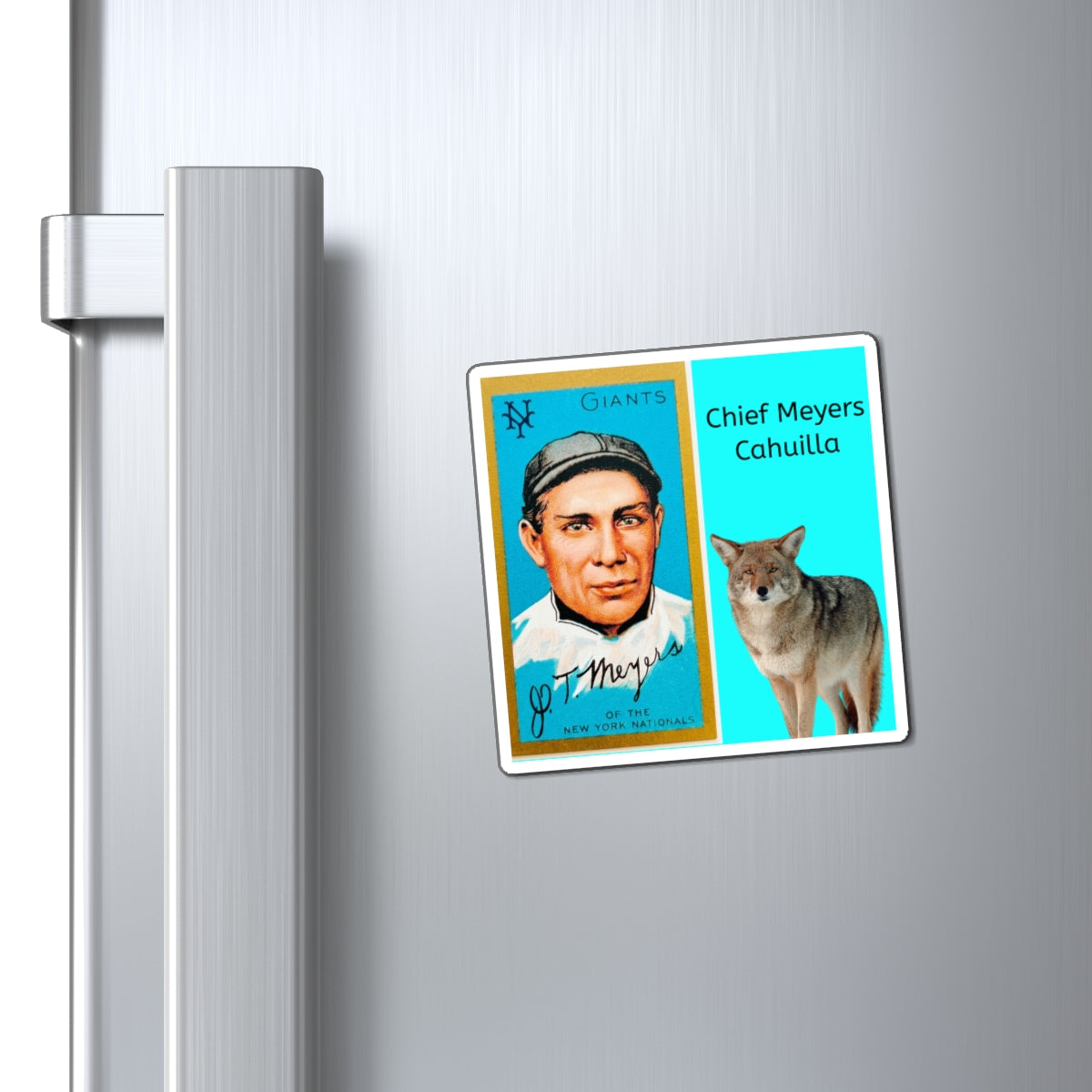 Chief Meyers & Cahuilla Coyote Magnet — Vintage Baseball Card Style Refrigerator Magnet