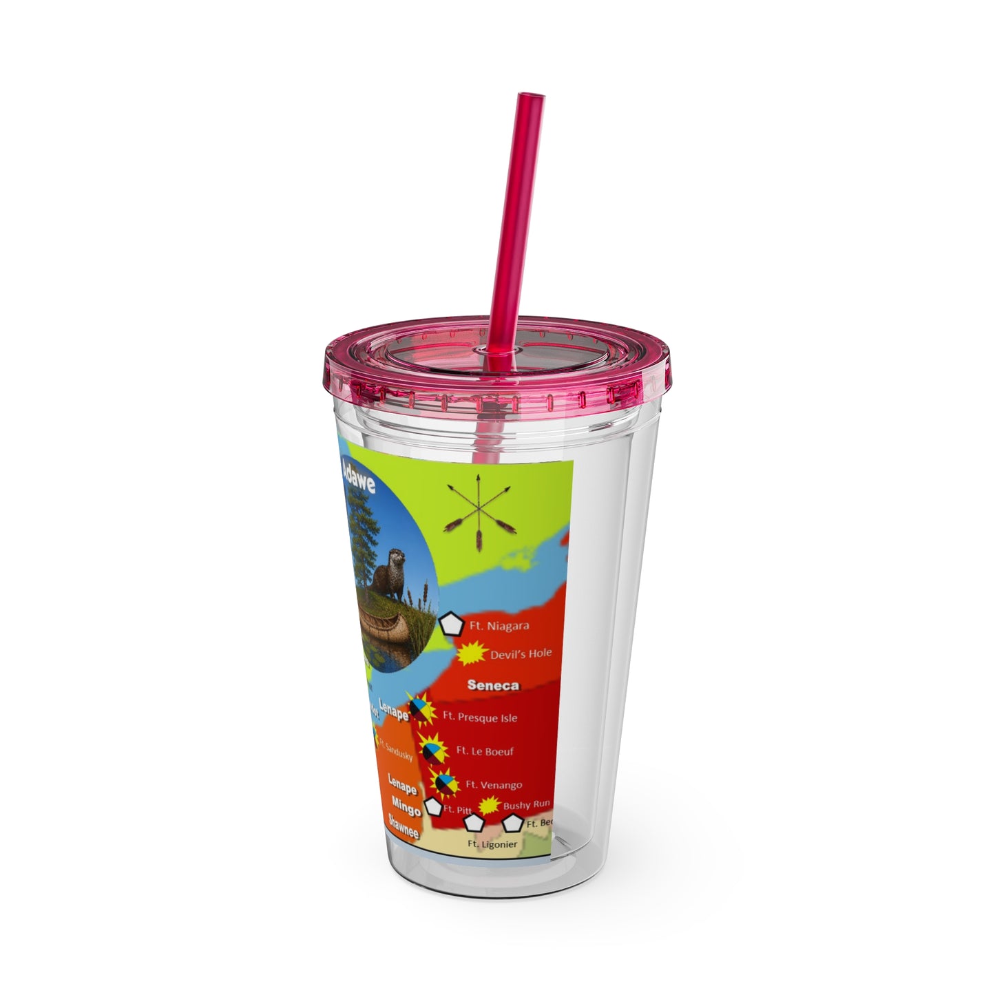 Pontiac Indigenous Nations Map Tumbler — 16oz Sunsplash Straw Cup