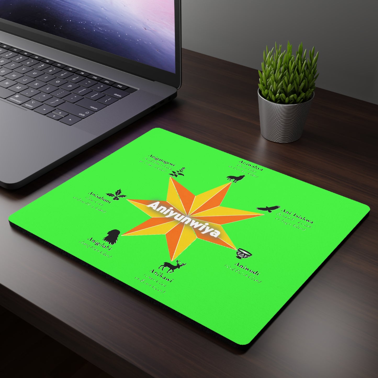 Cherokee Aniyunwiya Compass Mouse Pad — Bright Cherokee Seven Clans Design