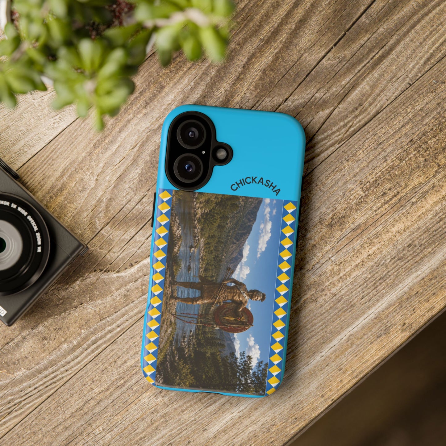 Chickasaw Tough Case — Native Warrior Phone Case with Scenic River Design