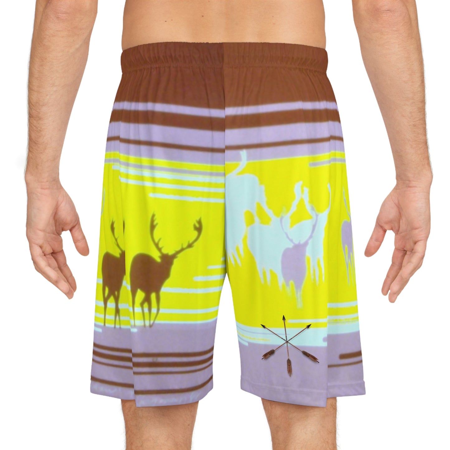 Caribou Stripe Basketball Shorts — Bright Yellow AOP Athletic Shorts