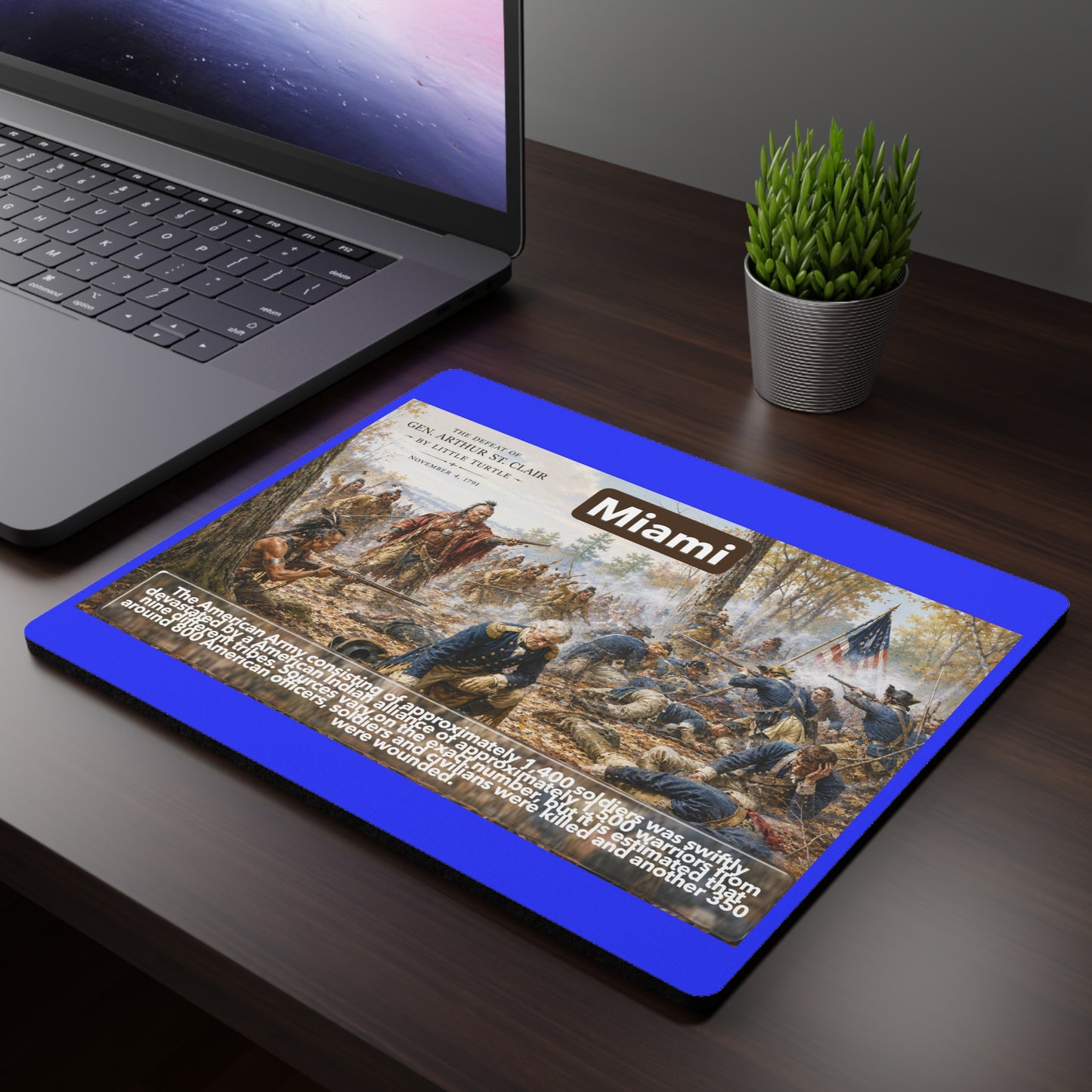 Miami Battle Scene Rectangular Mouse Pad — Historical War Art Desk Mat
