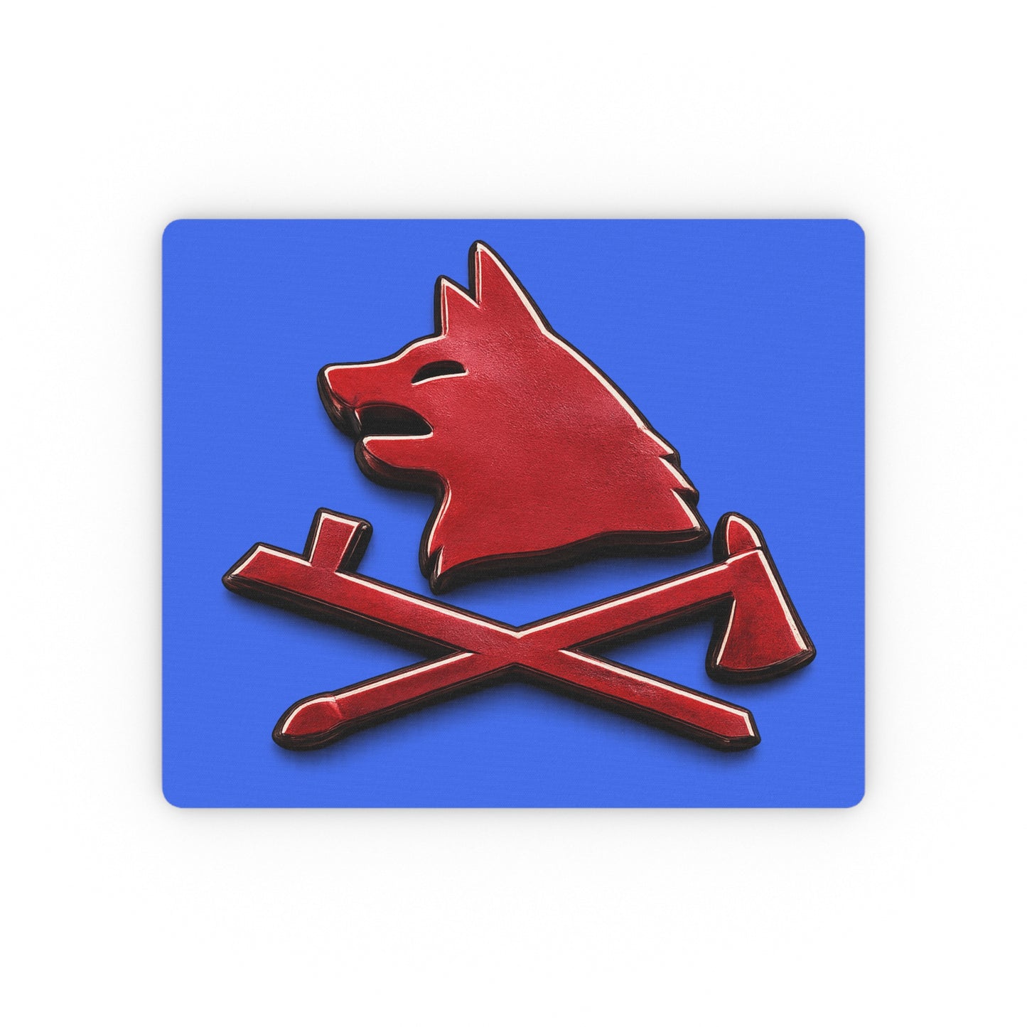 Pawnee Red Wolf & Axes Rectangular Mouse Pad — Gaming Desk Mat, Blue Background