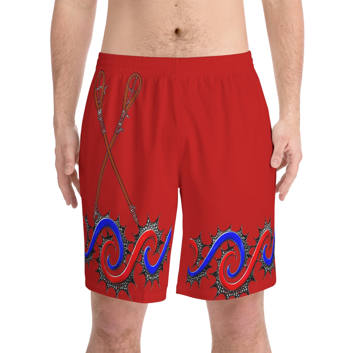 Water Men's Red Surf Wave Beach Shorts — Nautical Paddle Graphic