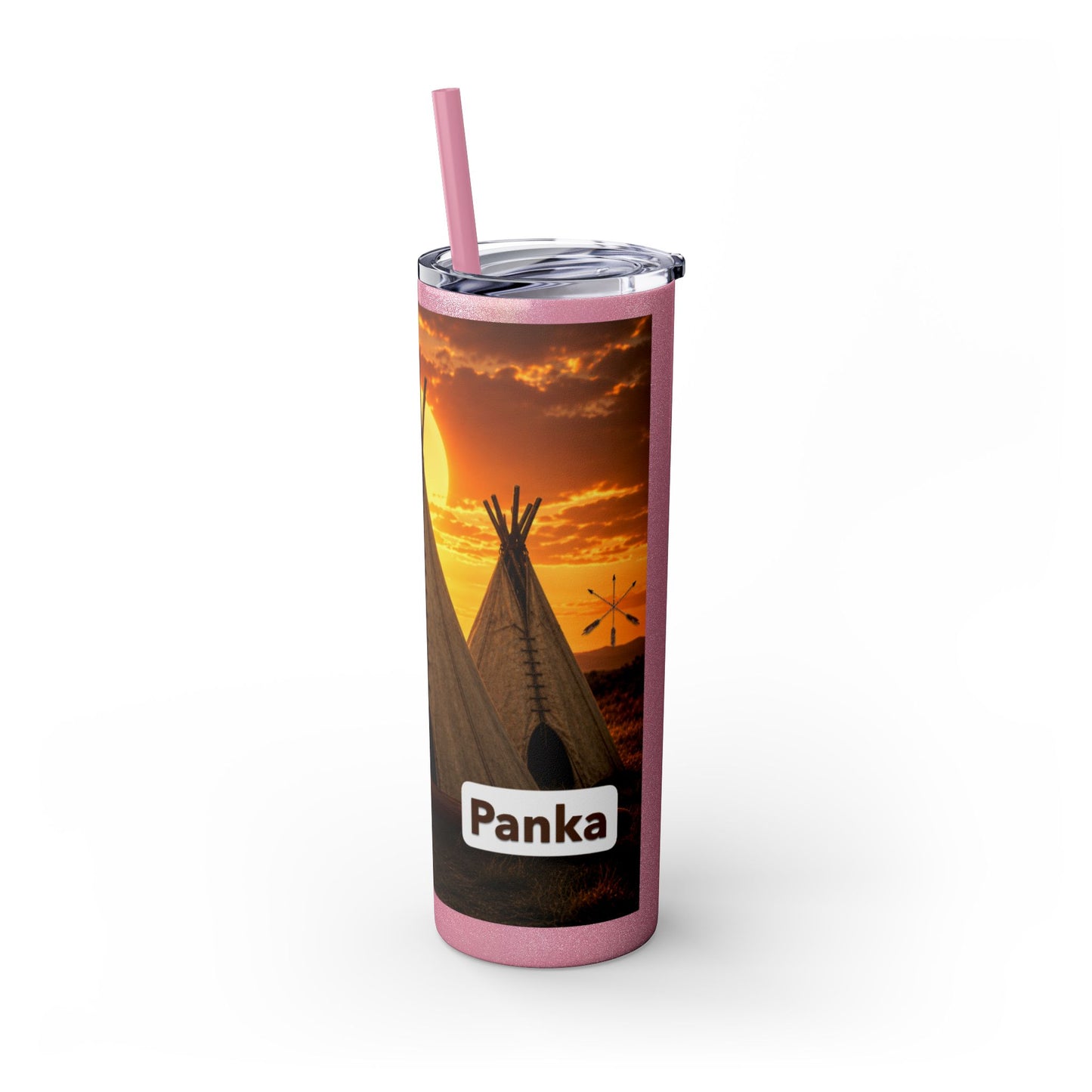 Ponca Sunset Teepee Skinny Tumbler — 20oz Insulated Straw Cup
