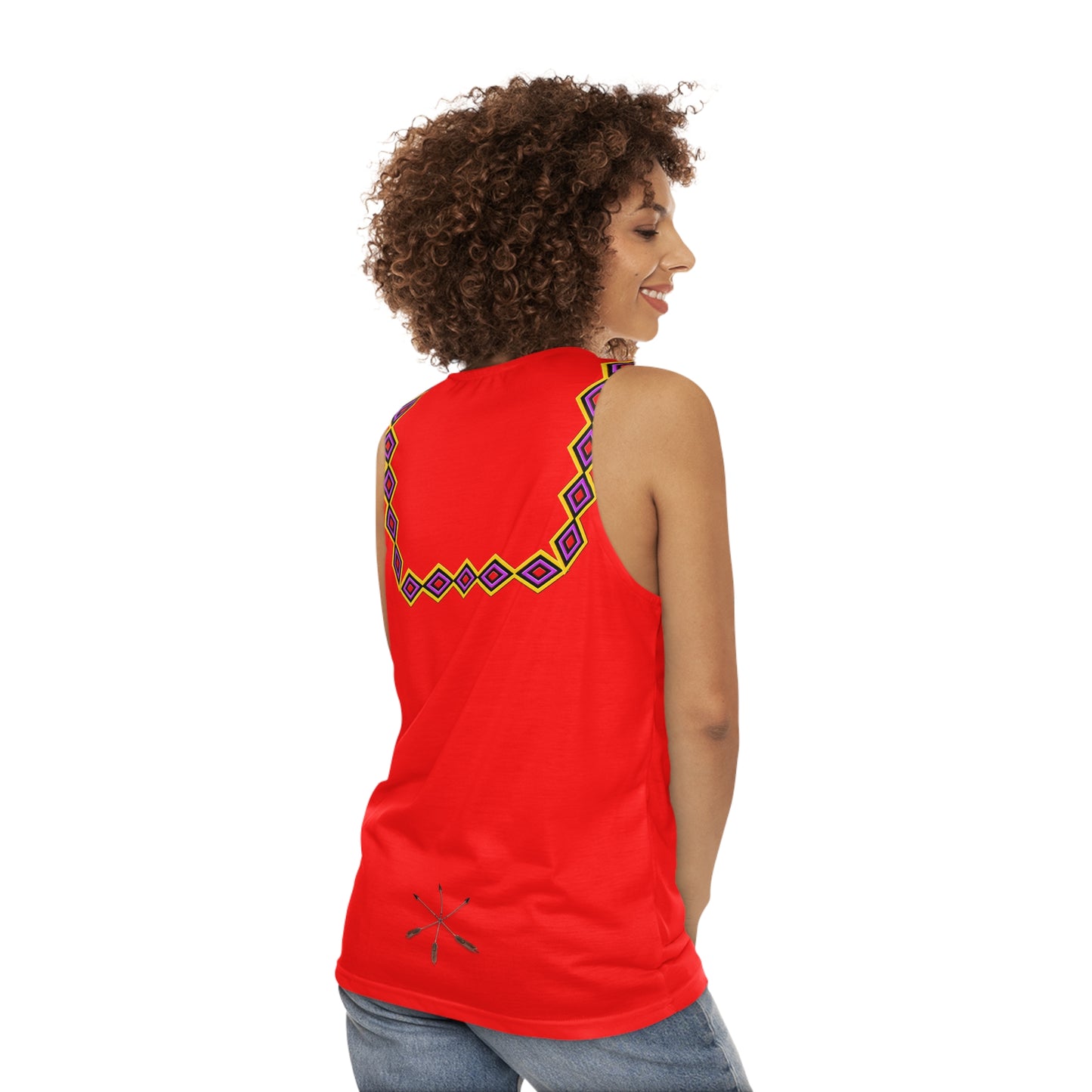 Chahta Red Tribal Diamond Border Tank Top – Geometric Ethnic Neckline Athletic Tank
