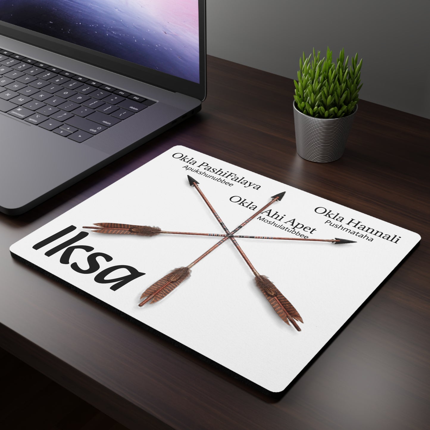 Choctaw Clan Arrows Rectangular Mouse Pad — Okla PashiFalaya, Okla Hannali, Okla Ahi Apet Design