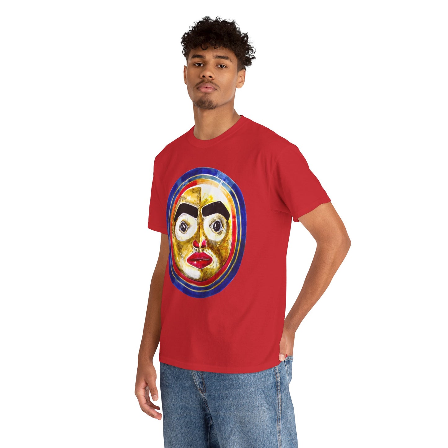 Moon Mask Art Tee — Colorful Surreal Face Graphic T-Shirt