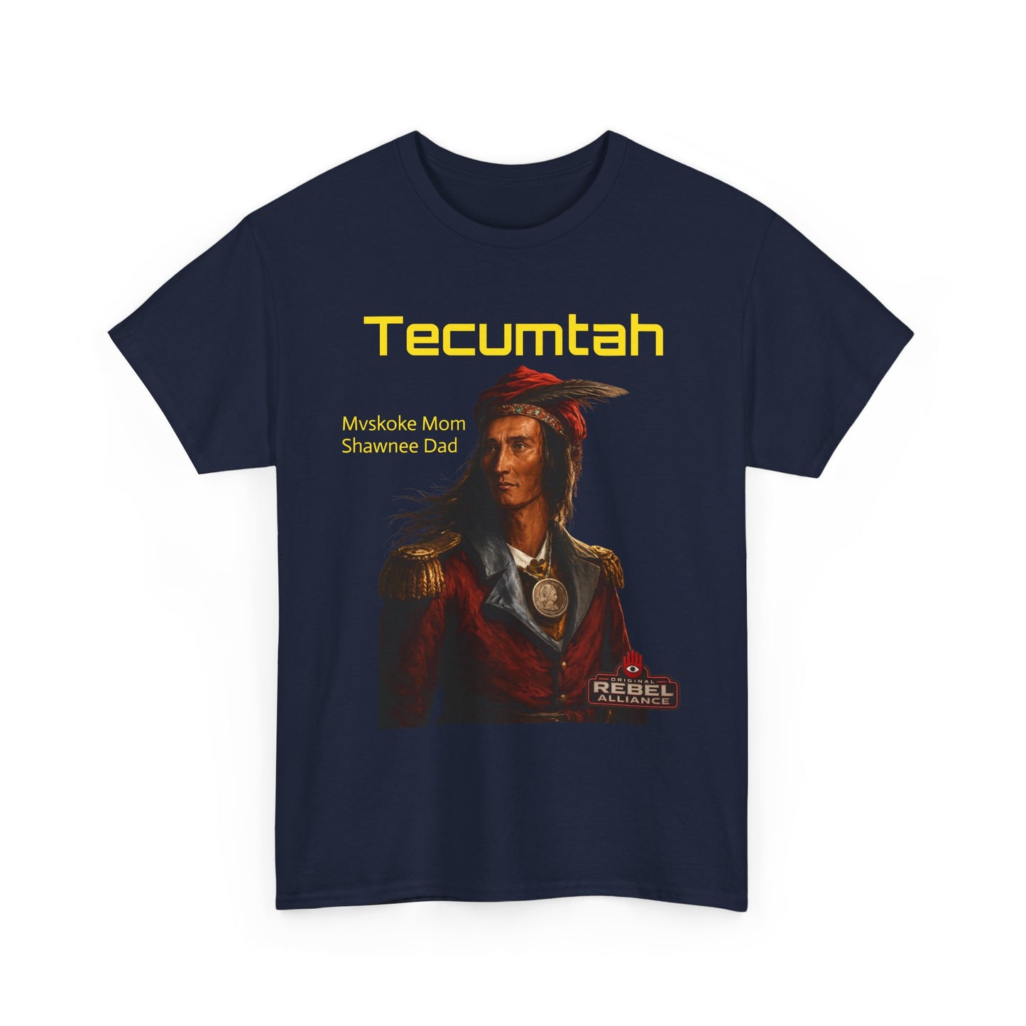 Tecumtah Native American Portrait T‑Shirt — Mvskoke Mom/Shawnee Dad Heritage Tee
