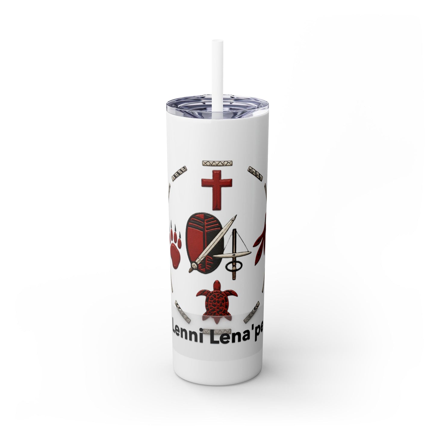 Delaware East Personalized 20oz Skinny Tumbler with Straw — Custom Name Tribal Crest Design