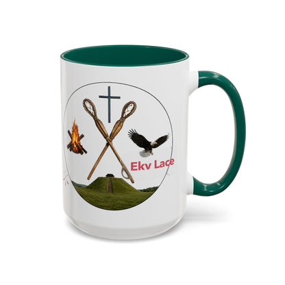 Kialegee Adventure Mug — 'Ekv Lace' Cross, Eagle & Campfire Ceramic Coffee Cup (11oz/15oz)