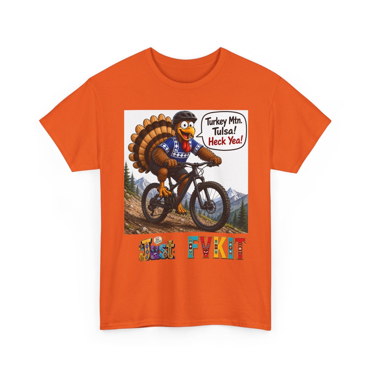 Turkey Mountain Biker Tee — 'Turkey Mtn Tulsa! Heck Yeah!' Graphic T-Shirt