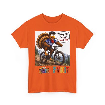 Turkey Mountain Biker Tee — 'Turkey Mtn Tulsa! Heck Yeah!' Graphic T-Shirt