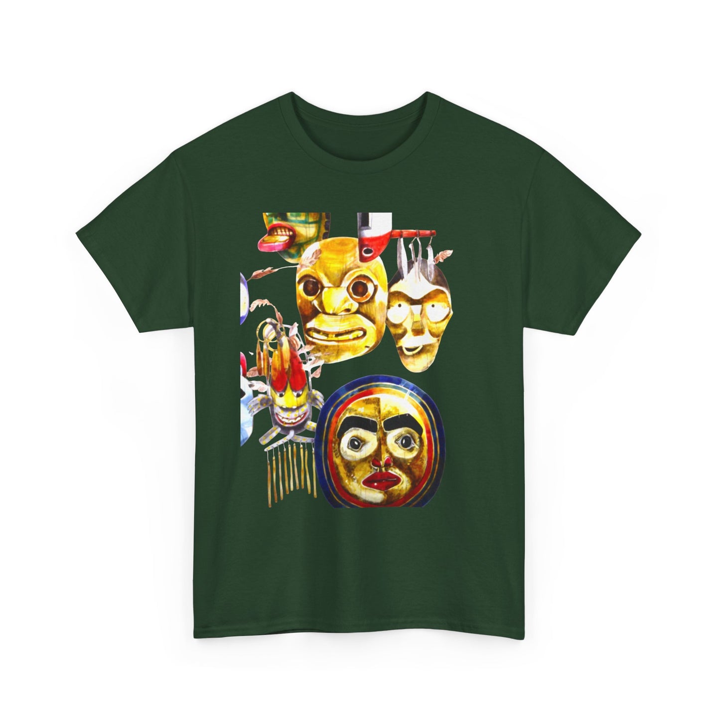 Mask Print Tee — Tribal Mask Artwork T‑Shirt with Arrow Backprint