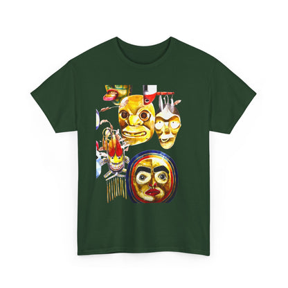 Mask Print Tee — Tribal Mask Artwork T‑Shirt with Arrow Backprint
