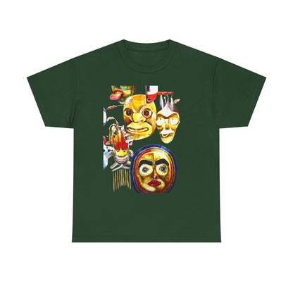 Mask Print Tee — Tribal Mask Artwork T‑Shirt with Arrow Backprint