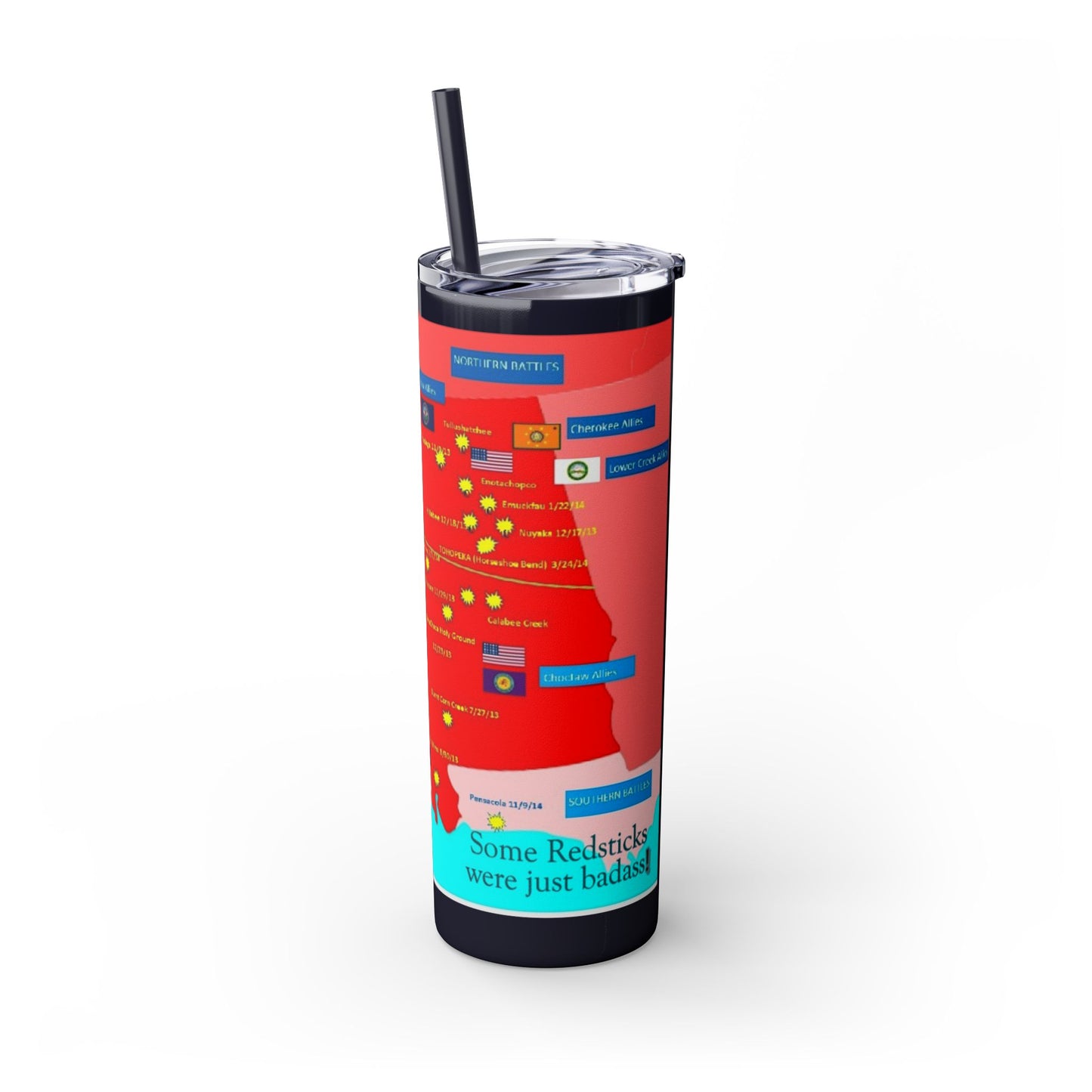 Opothleyahola Skinny Tumbler – Colorful Native American Portrait Design, 20oz Stainless Straw Cup