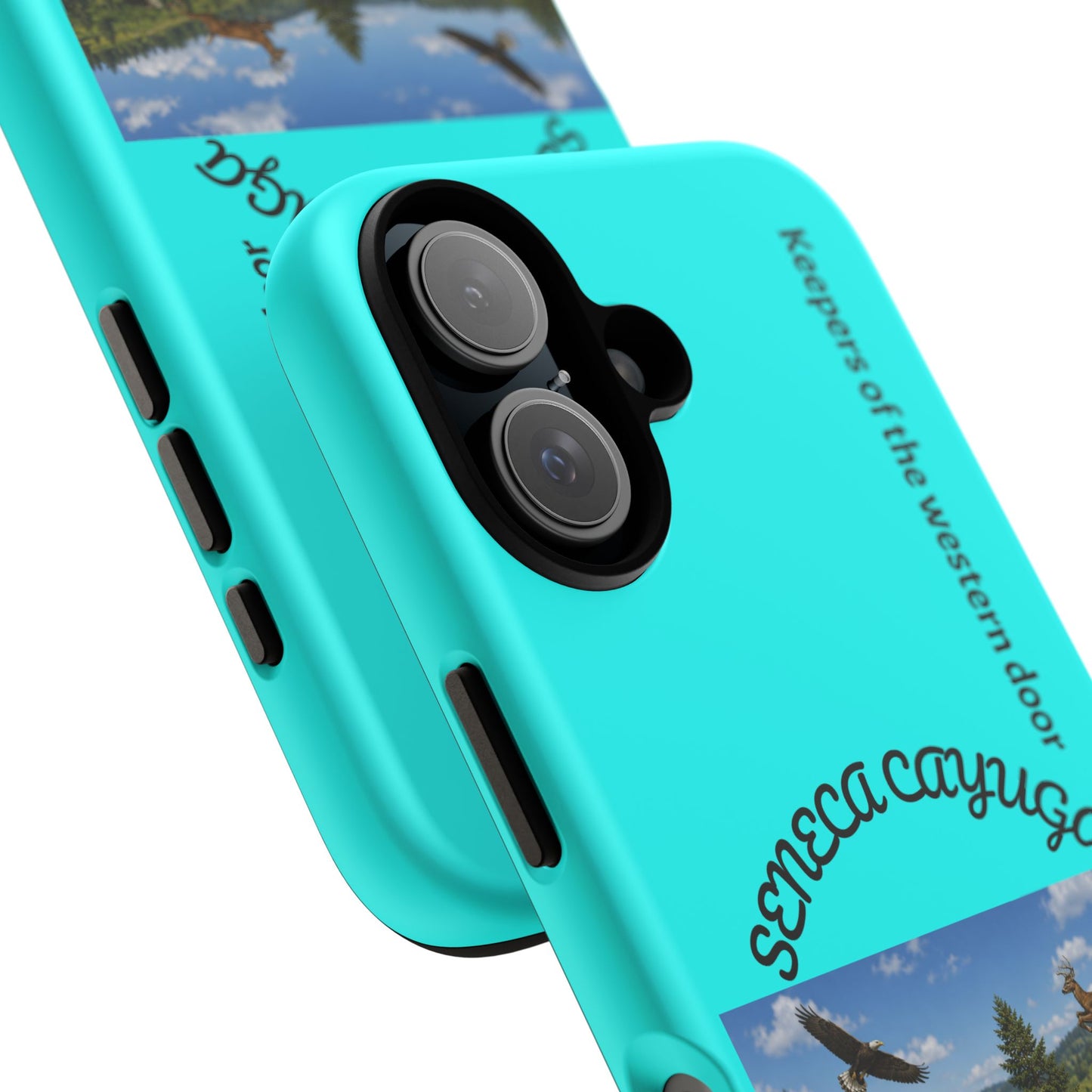 Seneca Cayuga Wildlife iPhone Case — "Keepers of the Western Door" Teal Protective Cover