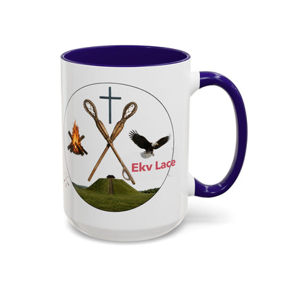 Kialegee Adventure Mug — 'Ekv Lace' Cross, Eagle & Campfire Ceramic Coffee Cup (11oz/15oz)