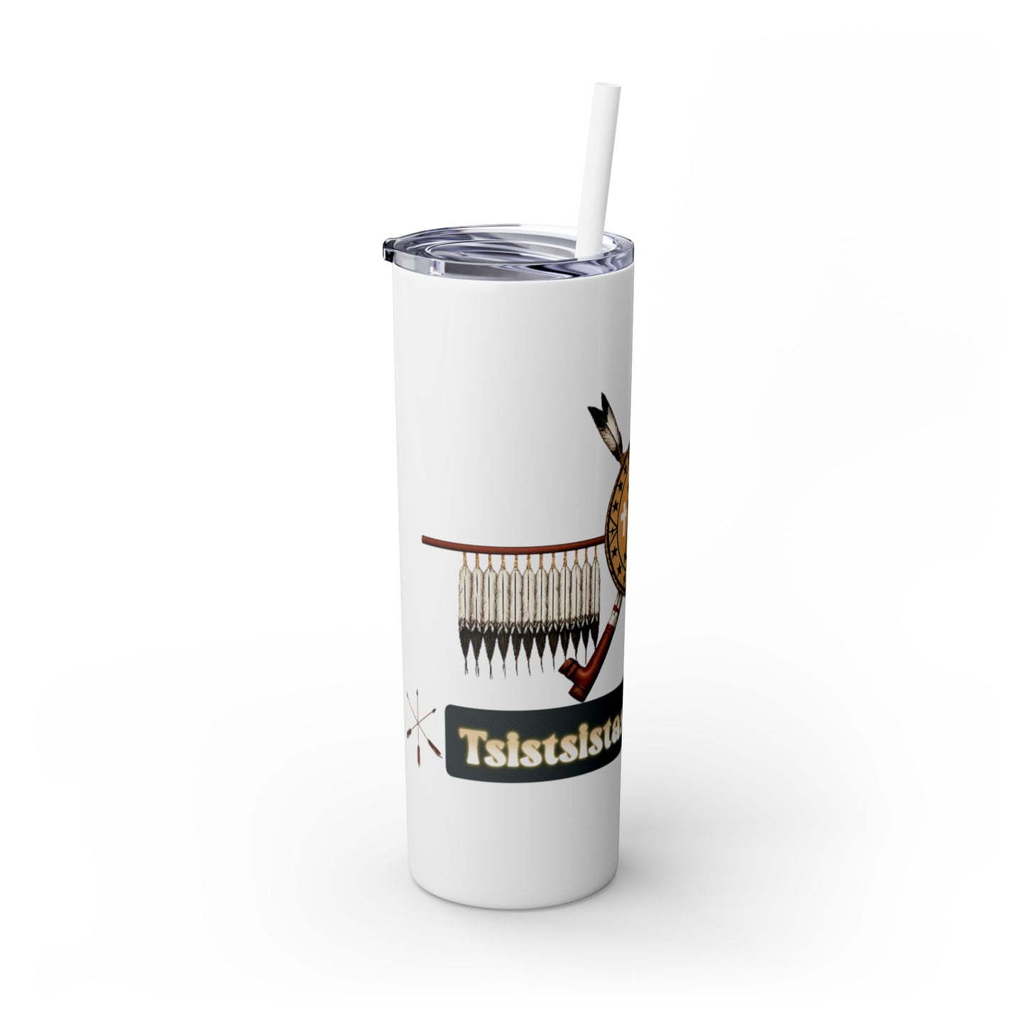 Cheyenne Arapaho 20oz Skinny Tumbler — Native American Shield & Arrows Design (Tsistsistas - Hinono'eitiit)