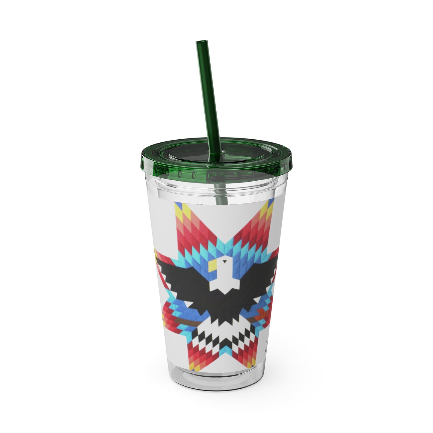 Onci 16oz Sunsplash Tumbler with Straw — Southwestern Eagle Pattern, Insulated Travel Cup