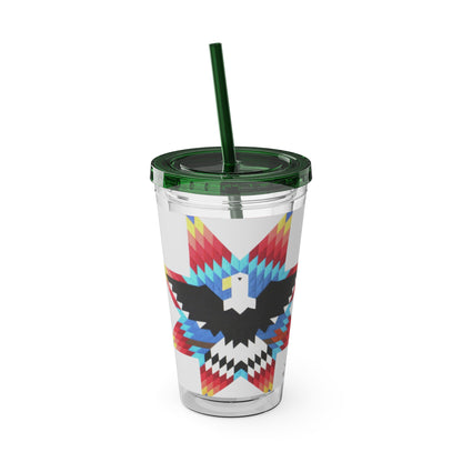 Onci 16oz Sunsplash Tumbler with Straw — Southwestern Eagle Pattern, Insulated Travel Cup