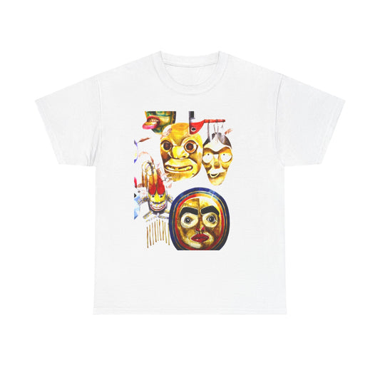 Mask Print Tee — Tribal Mask Artwork T‑Shirt with Arrow Backprint