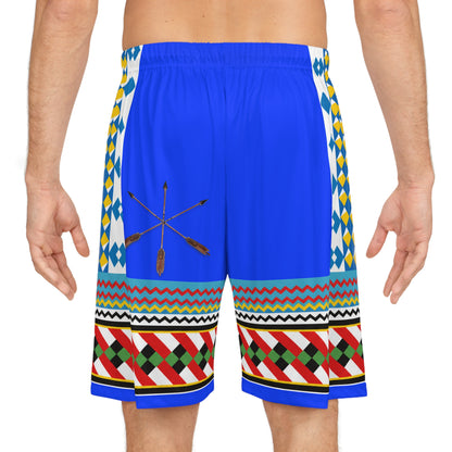 Blue Seminole Inspired Pattern Basketball Shorts — Colorful Geometric AOP Athletic Shorts