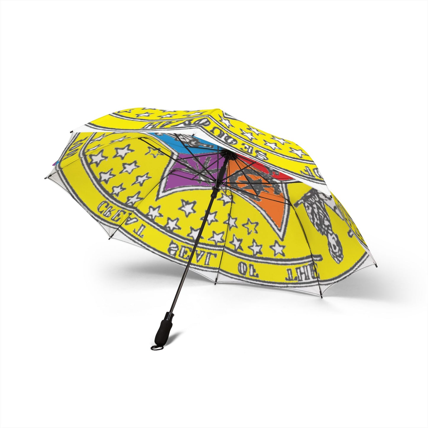 State of Sequoyah Seal Semi-Automatic Foldable Umbrella — Bright Yellow Travel Umbrella