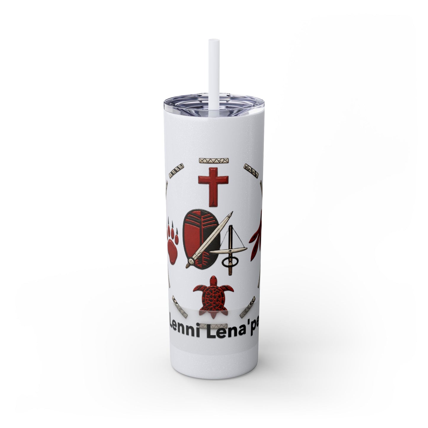 Delaware East Personalized 20oz Skinny Tumbler with Straw — Custom Name Tribal Crest Design