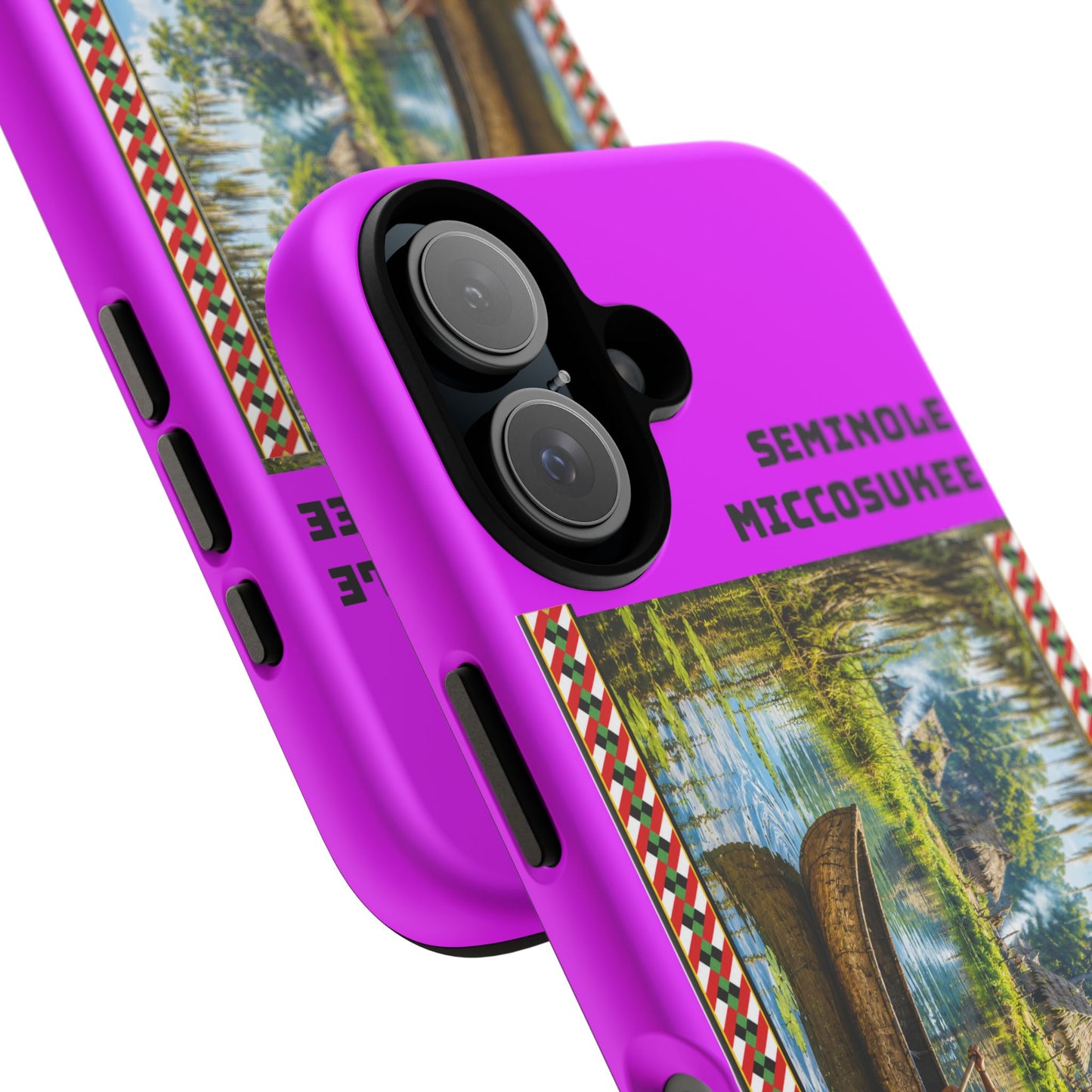 Seminole Miccosukee Canoe Tough Phone Case - Vibrant Pink Tribal Design