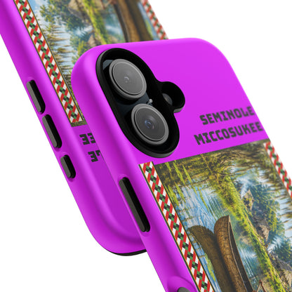 Seminole Miccosukee Canoe Tough Phone Case - Vibrant Pink Tribal Design