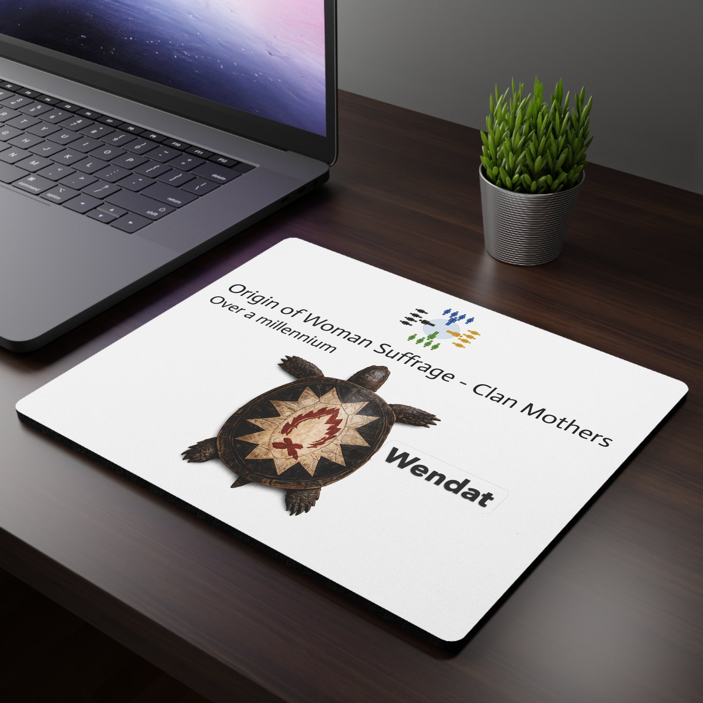Wyandotte Wendat Turtle Mouse Pad — "Origin of Woman Suffrage - Clan Mothers" Educational Desk Mat