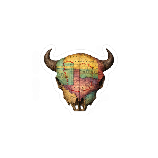 Buffalo Skull Map Comancheria Vinyl Sticker — Retro Western Kiss-Cut Decal