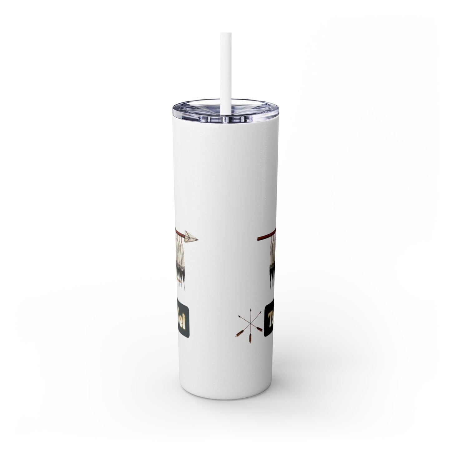 Cheyenne Arapaho 20oz Skinny Tumbler — Native American Shield & Arrows Design (Tsistsistas - Hinono'eitiit)