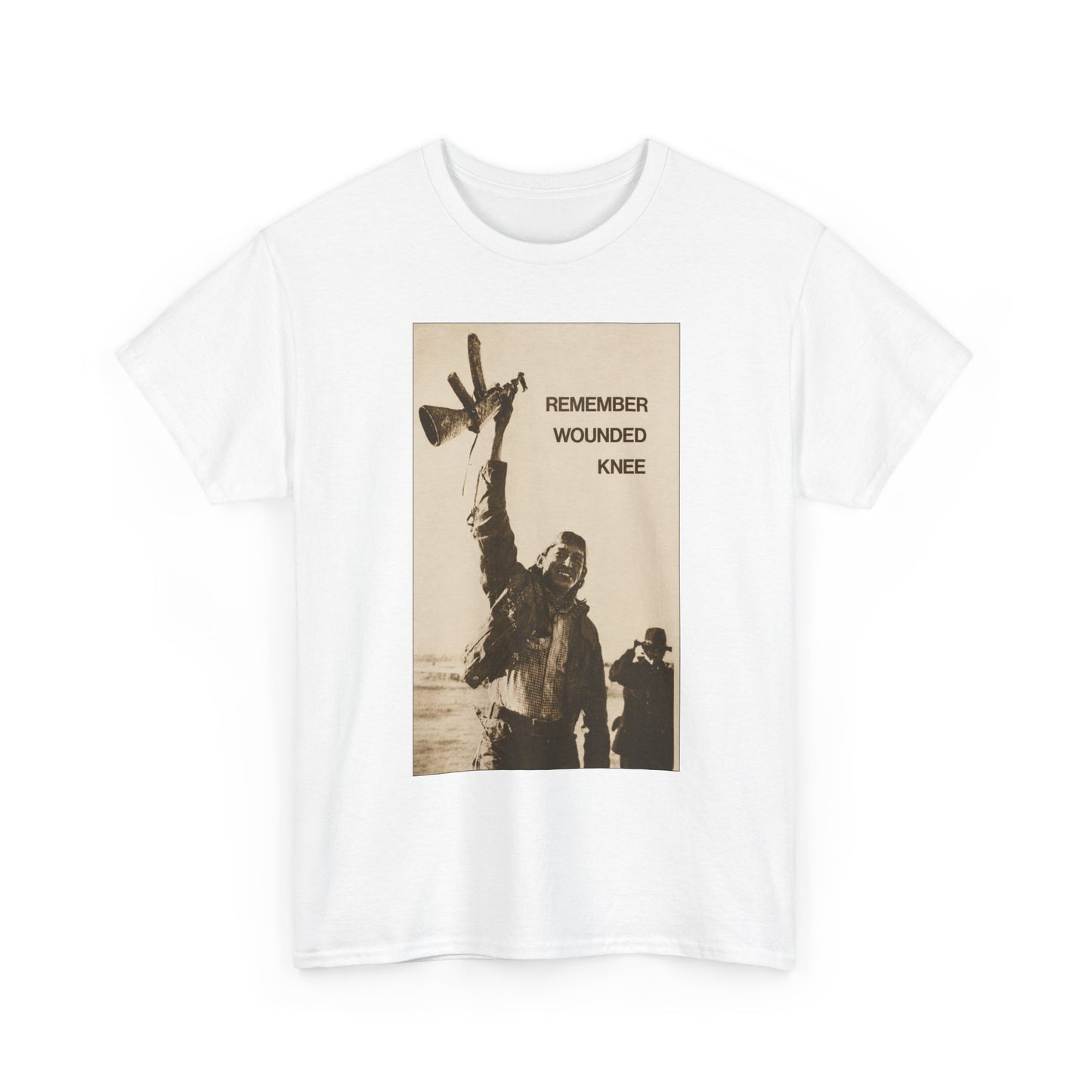 T-Shirt — 'Remember Wounded Knee' Historical Protest Tee with Arrow Emblem