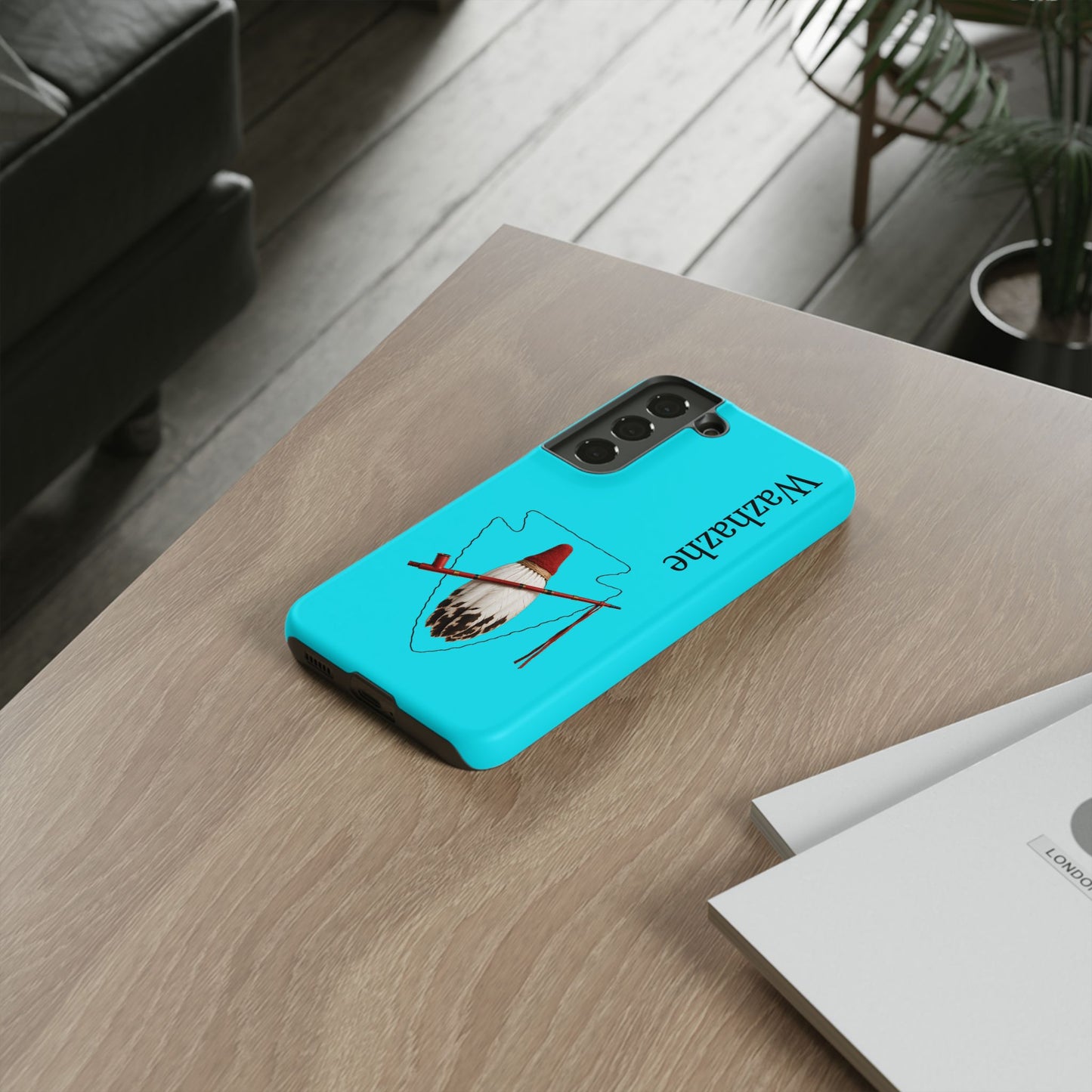 Osage Phone Case — Wazhahze Tribal Shield Design (Native Feather & Tomahawk)