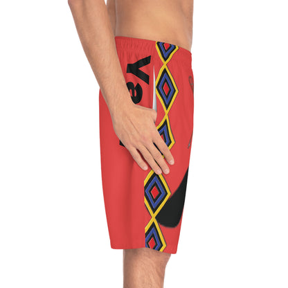 Mvskoke Wolf Silhouette Men's Board Shorts — Black & White Graphic Swim Trunks
