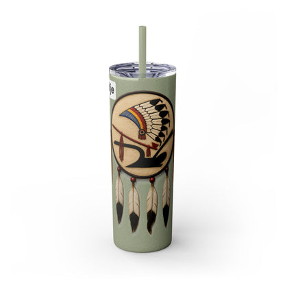 Iowa 20oz Skinny Tumbler with Native Dreamcatcher Design - 'Pahodje' Travel Straw Cup