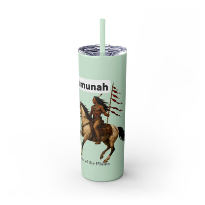 Comanche Numunah Warrior Horse 20oz Skinny Tumbler with Straw — Native American Inspired Travel Cup
