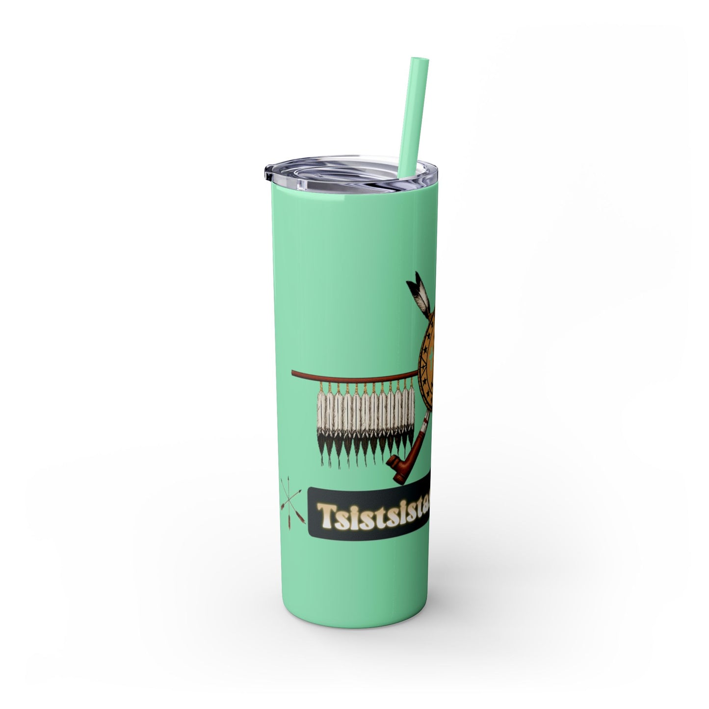 Cheyenne Arapaho 20oz Skinny Tumbler — Native American Shield & Arrows Design (Tsistsistas - Hinono'eitiit)