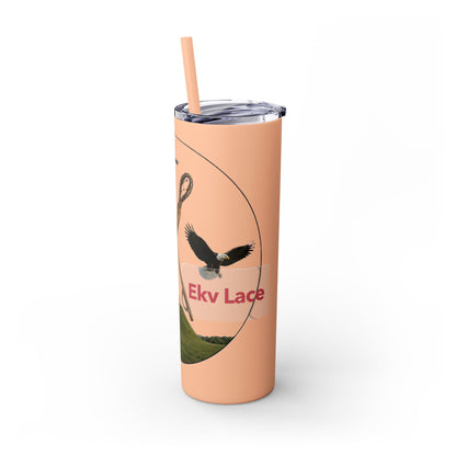 Kialegee 20oz Skinny Tumbler — Faith & Outdoor Lacrosse Design with Cross, Sticks, Campfire