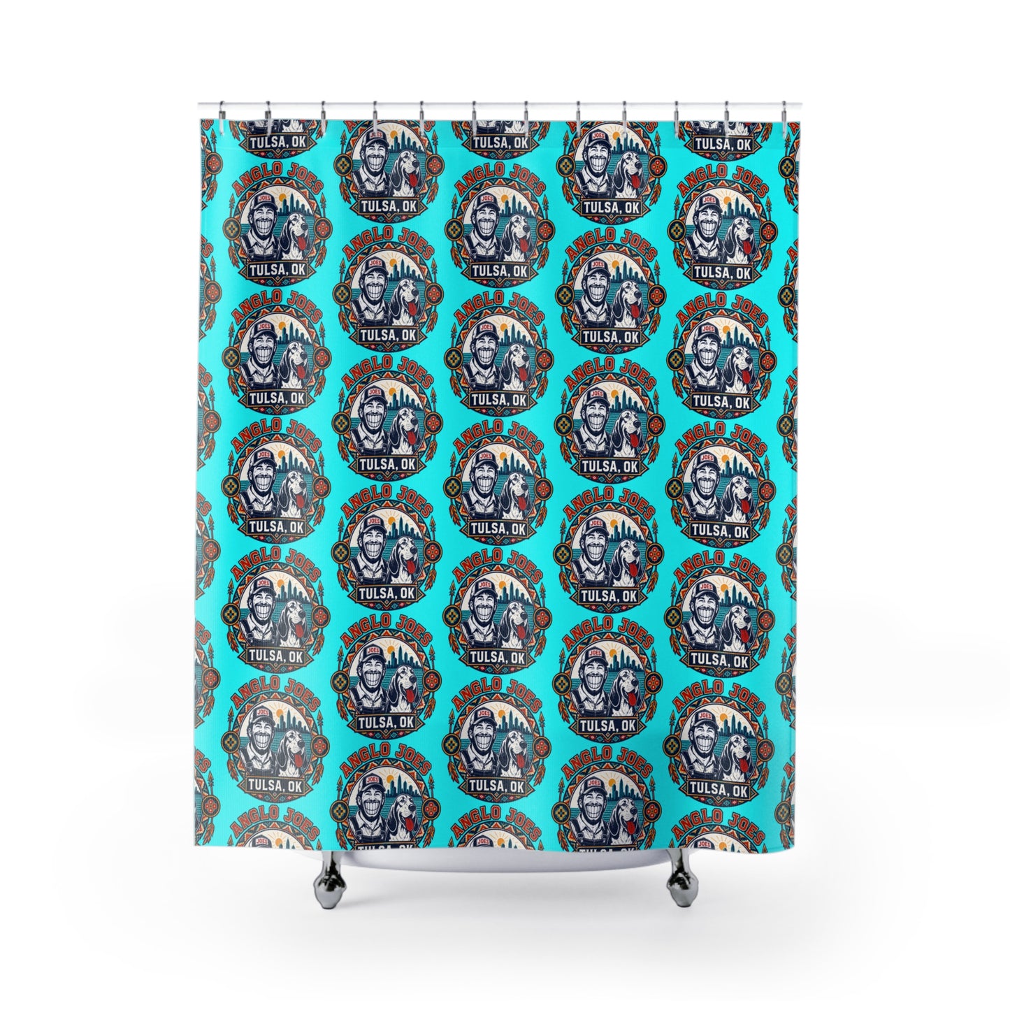 Tulsa Anglo Joe's Patterned Shower Curtain — Retro Logo Bathroom Décor