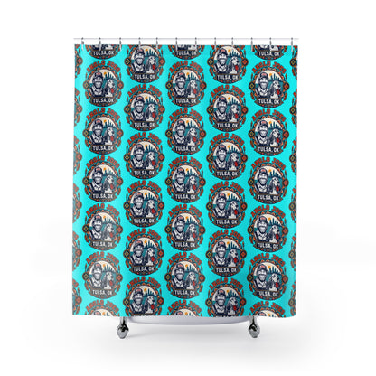 Tulsa Anglo Joe's Patterned Shower Curtain — Retro Logo Bathroom Décor
