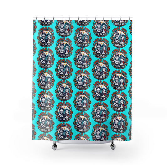 Tulsa Anglo Joe's Patterned Shower Curtain — Retro Logo Bathroom Décor