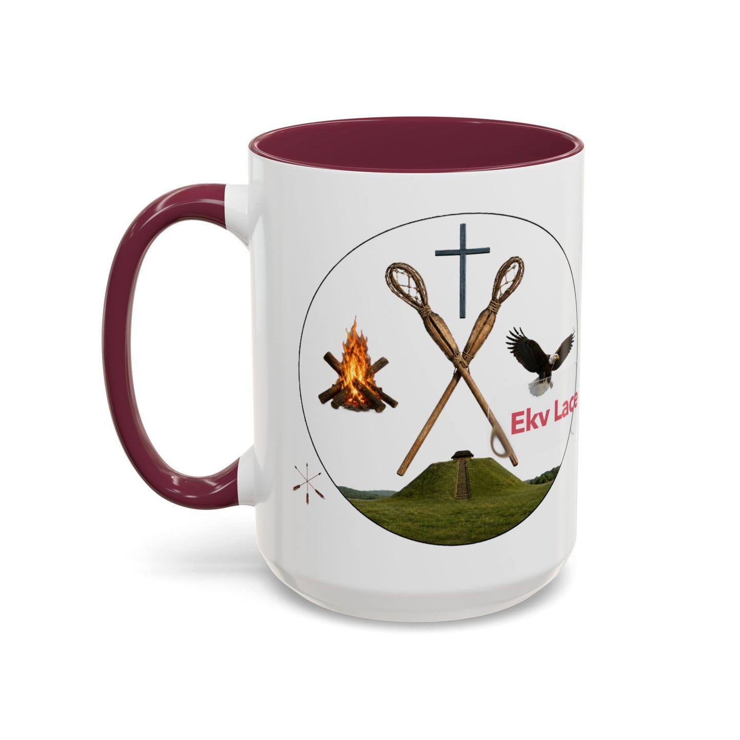 Kialegee Adventure Mug — 'Ekv Lace' Cross, Eagle & Campfire Ceramic Coffee Cup (11oz/15oz)
