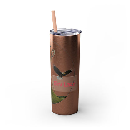 Kialegee 20oz Skinny Tumbler — Faith & Outdoor Lacrosse Design with Cross, Sticks, Campfire
