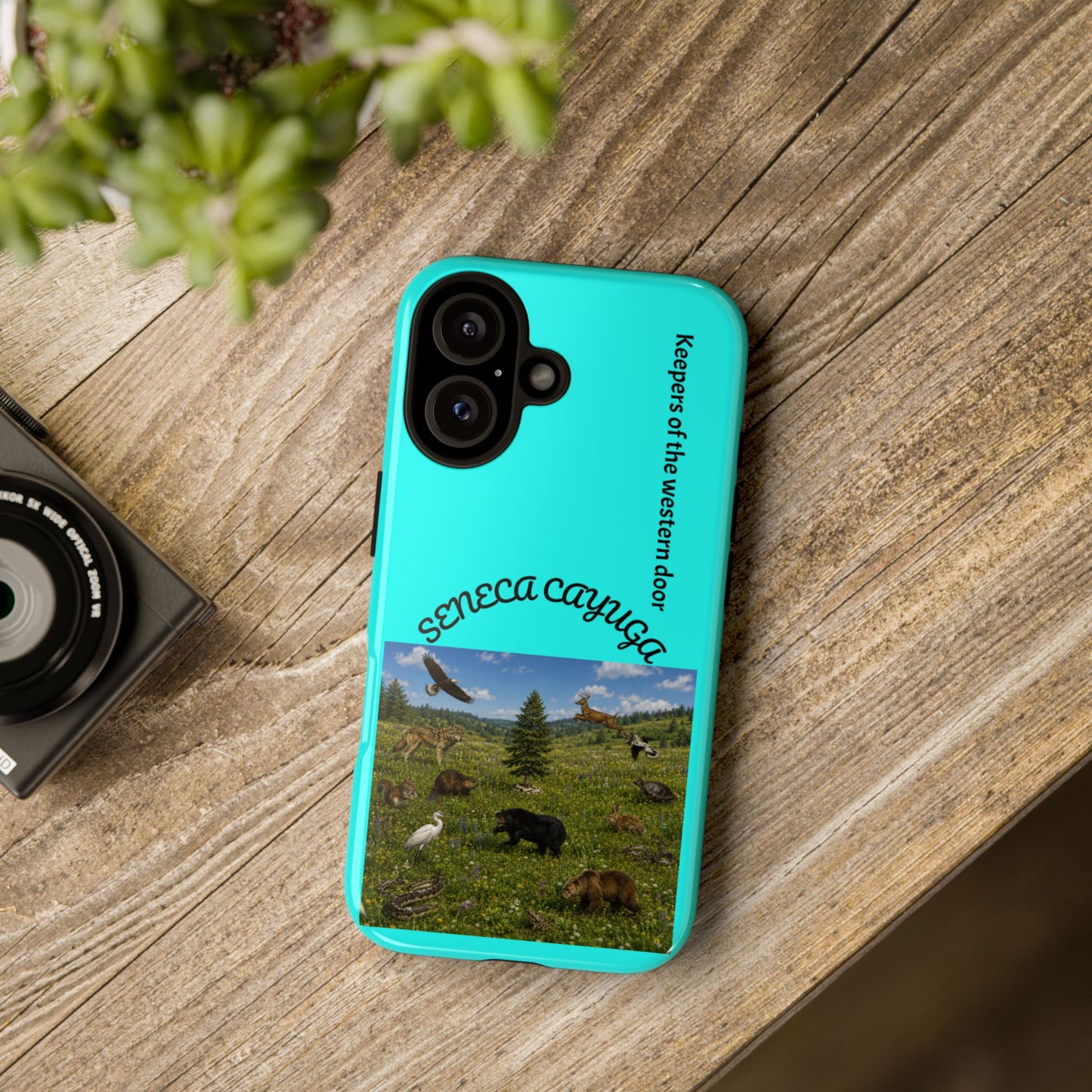 Seneca Cayuga Wildlife iPhone Case — "Keepers of the Western Door" Teal Protective Cover